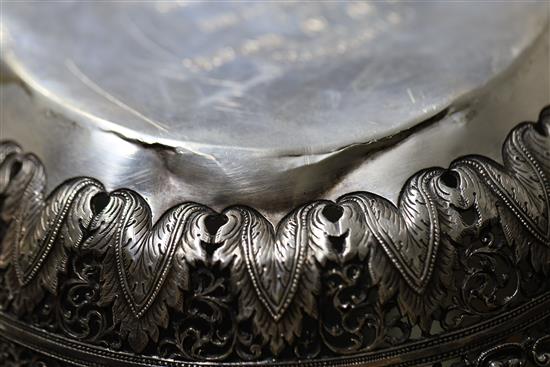 A late 19th century unusual Burmese reticulated silver bowl, 37 oz.